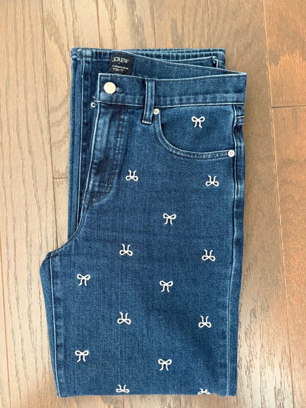 J. Crew Dark Blue Wide-Leg Jeans with White Bow Embroidery - Picture 5 of 7
